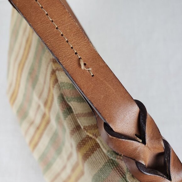 Fossil Hobo Bag Woven Brown Neutral Stripe Canvas Fabric Shoulder Purse - Picture 5 of 11